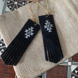 Black Leather Southwestern Dangle Earrings